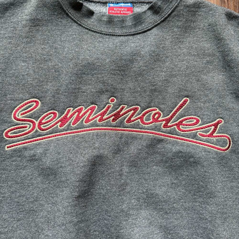 Champion Seminoles Gray Crewneck Sweatshirt Size L Embroidered Logo